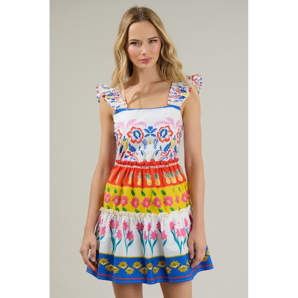 NWT Sugarlips Olympia Floral Ruffle Tiered Mini Dress‎ Size 3X Tropical Colorful